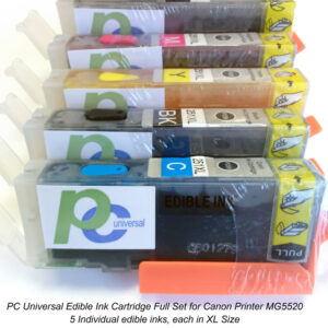 PC Universal Edible Ink Cartridges, Full Set Canon 250 251, XL Size Inks For Canon MG5520, MG6420, MX922 Printer, Edible Printing Decorating